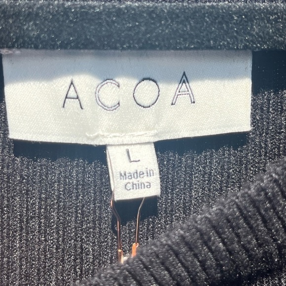 ACOA black ruched sides ribbed long sleeve bodycon dress - Picture 2 of 3